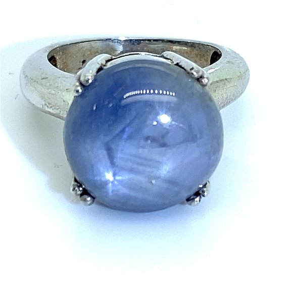 Blue Star Sapphire 14.01ct Platinum Silver Ring - Picture 1 of 7